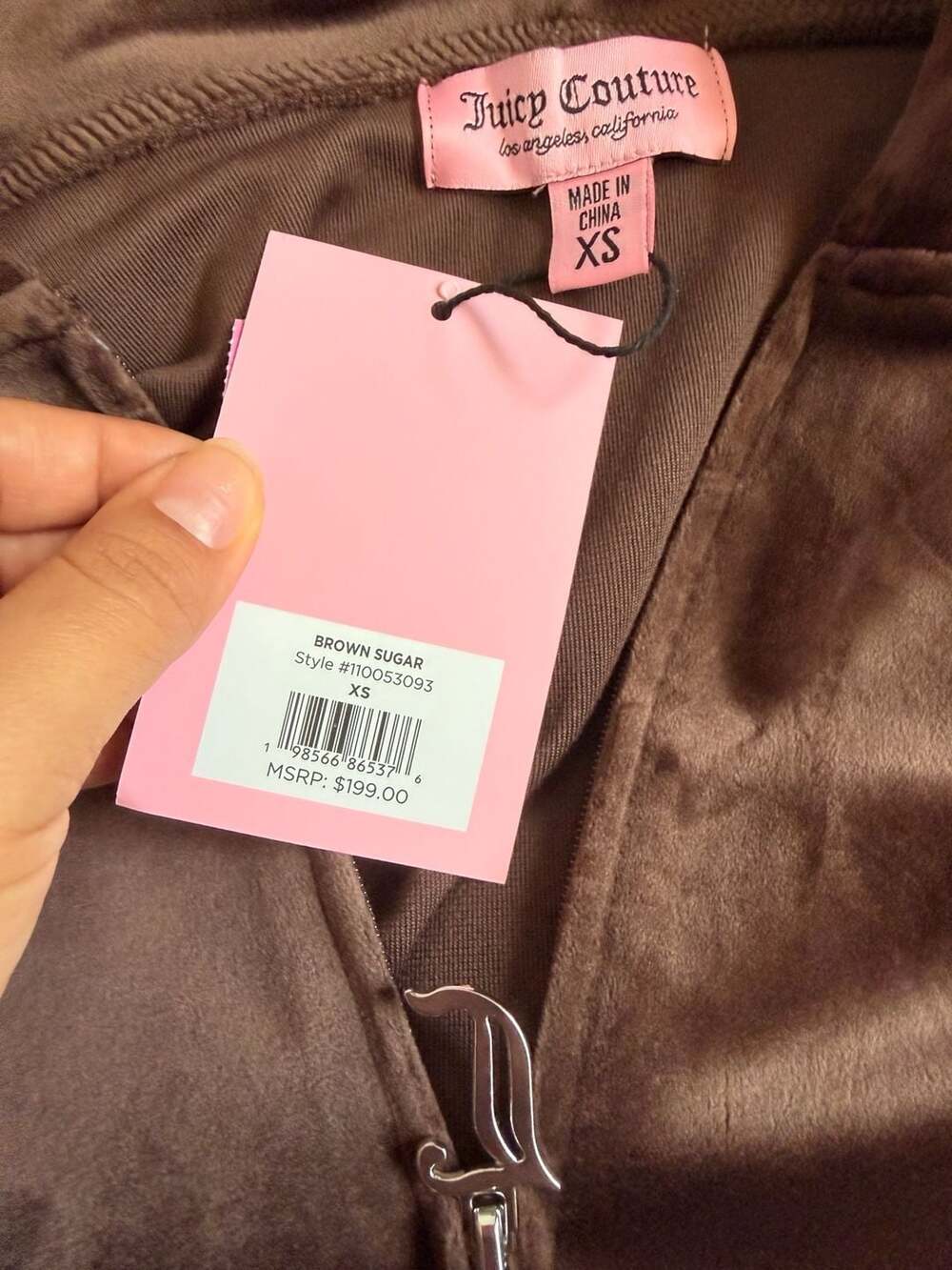 XS Juicy Couture Brown Sugar Velour Track Set Jacket & Flare Pants - Picture 3 of 8